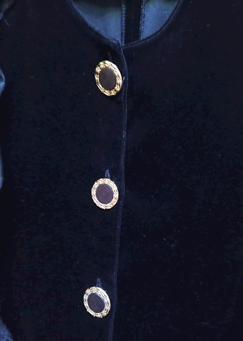 Düğmeli Siyah Uzun Kadın Blazer kadıfe - Görsel 5