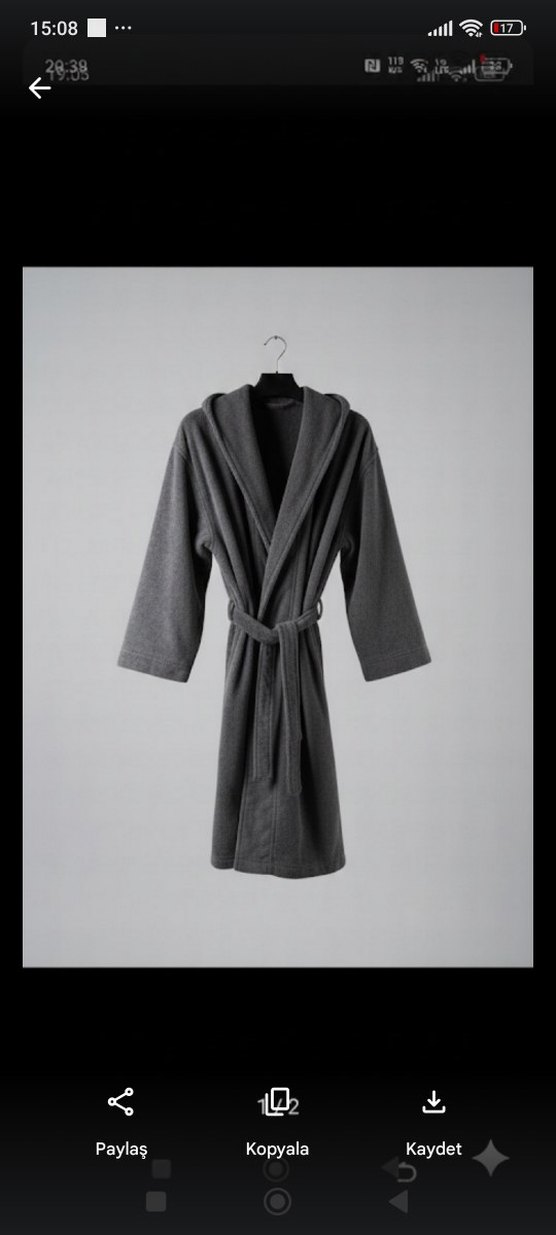 Kapüşonlu Siyah Bornoz - Görsel 2