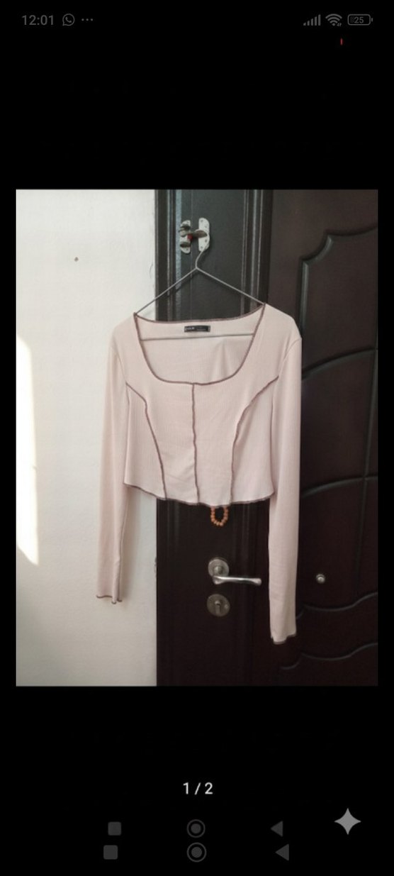 Bej Kadın Kare Yaka Triko Bluz - Görsel 2