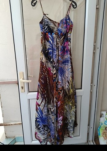 Çok Renkli Bohem Uzun Askılı Elbise - Görsel 2