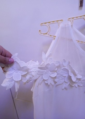 Dantel İşlemeli Beyaz Straplez Bohem Bluz - Görsel 2