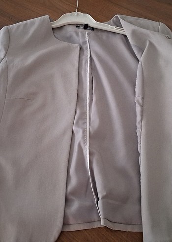 m Beden Düğmesiz Gri Kadın Blazer Ceket