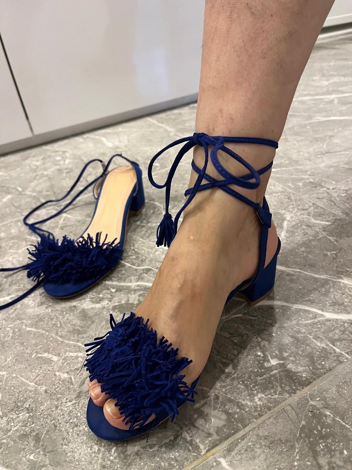 Lacivert Süet Püsküllü İnce Topuklu Ayakkabı - Görsel 4