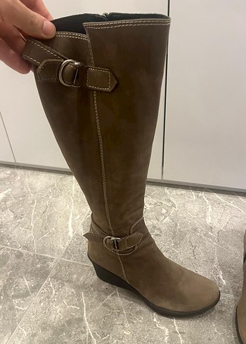 Kadın Bej Süet Dolgu Topuklu Dizüstü Çizme - Görsel 4