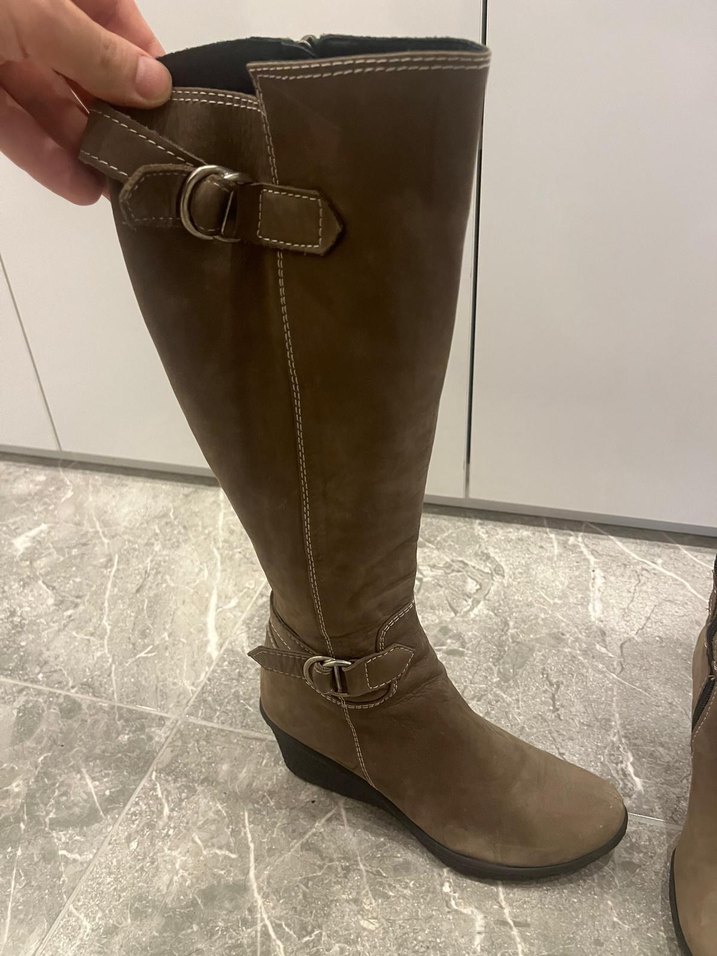 Kadın Bej Süet Dolgu Topuklu Dizüstü Çizme - Görsel 4