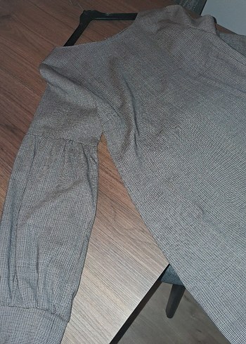 Gri Uzun Kollu Kumaş Elbise - Görsel 3