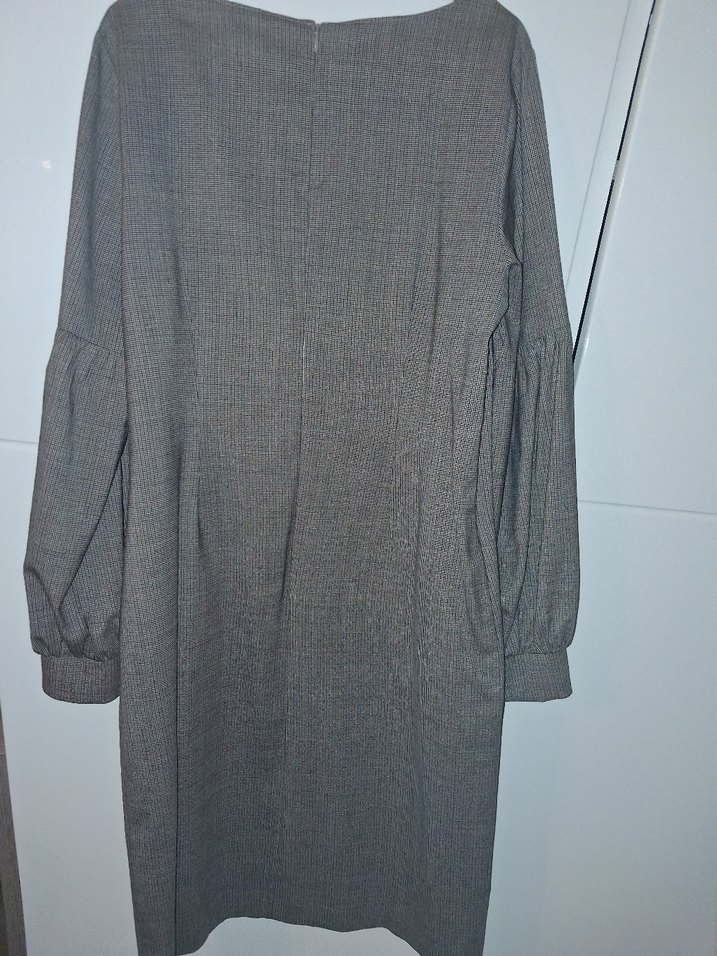 Gri Uzun Kollu Kumaş Elbise - Görsel 2