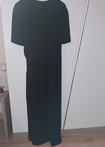 Siyah V Yaka Drapeli Uzun Kadın Elbise - Görsel 4