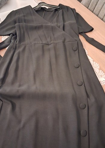 Siyah V Yaka Drapeli Uzun Kadın Elbise - Görsel 6