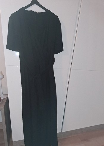 Siyah V Yaka Drapeli Uzun Kadın Elbise - Görsel 2