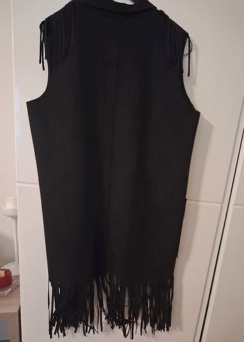 Siyah Uzun Kollarsız Püsküllü Kadın Yelek - Görsel 2
