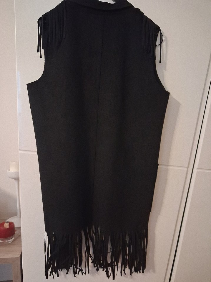 Siyah Uzun Kollarsız Püsküllü Kadın Yelek - Görsel 2