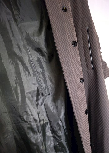 Düğmeli haki yeşili Kareli Kadın Uzun Kaban - Görsel 4