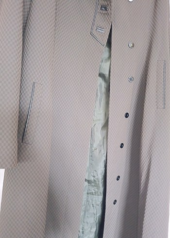 Düğmeli haki yeşili Kareli Kadın Uzun Kaban - Görsel 5