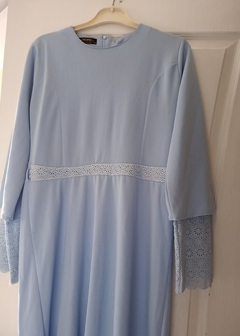 Mavi Uzun Kollu Drapeli Kadın Elbise - Görsel 3