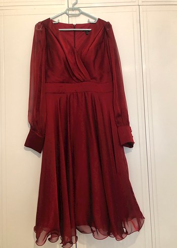 Bordo Uzun Kollu Drapeli Abiye Elbise - Görsel 3