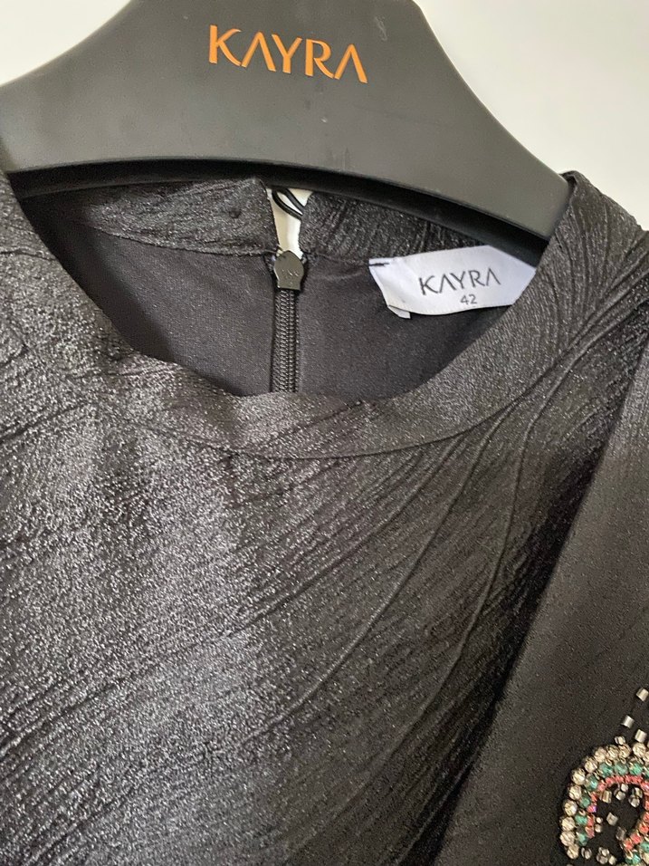 Düz Kesim Siyah Düğün Nişan Elbisesi Nakışlı - Görsel 5