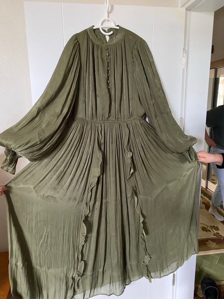 Kadın Haki Uzun Piliseli Düğün Nişan Elbise - Görsel 2