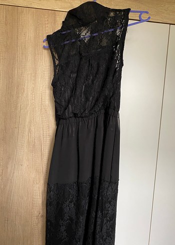 Dantel Detaylı Siyah Uzun Gotik Elbise - Görsel 2