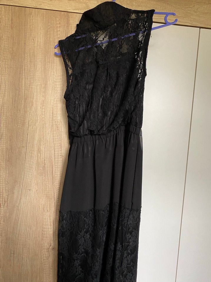 Dantel Detaylı Siyah Uzun Gotik Elbise - Görsel 2