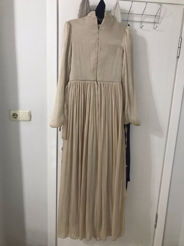 Bej Keten Bohem Uzun Elbise - Görsel 3