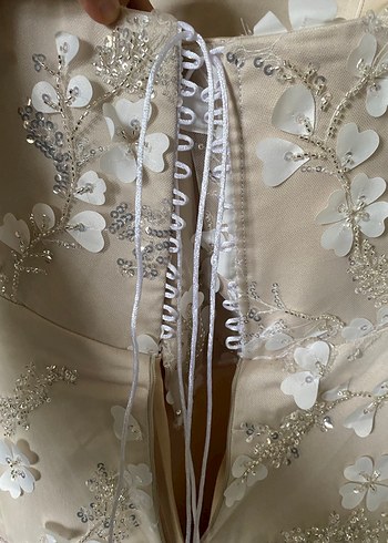 Dantelli Straplez Bej Uzun Abiye Elbise - Görsel 3