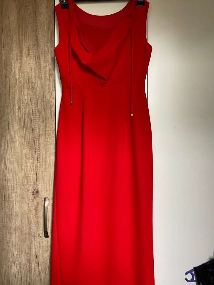 Kırmızı demir detaylı Uzun Abiye Elbise - Görsel 3