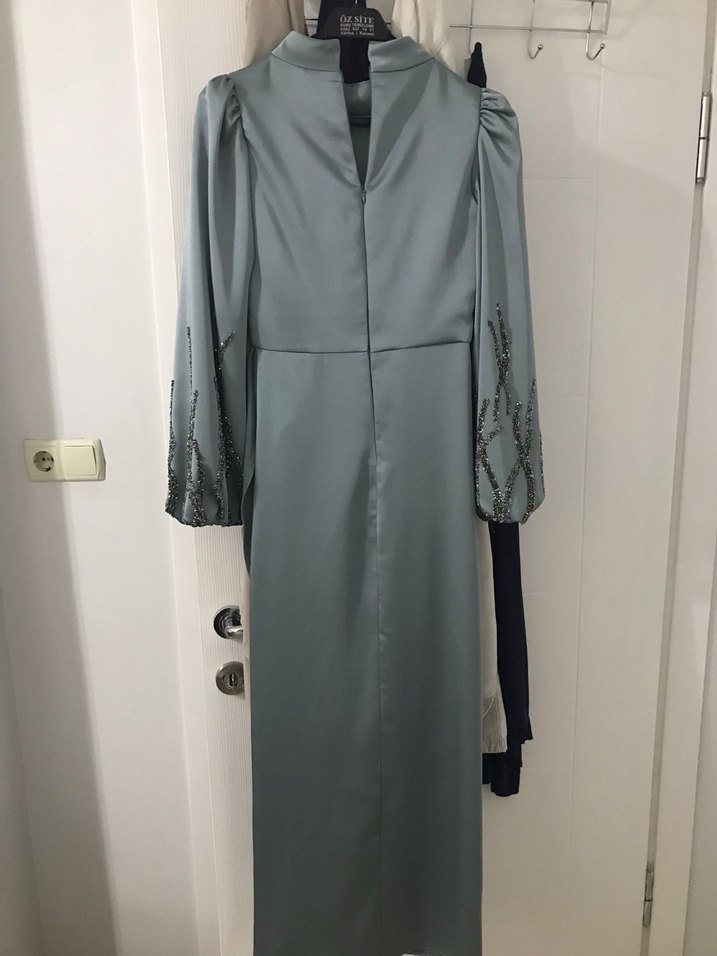 Gri Drapeli Uzun Abiye Elbise - Görsel 2