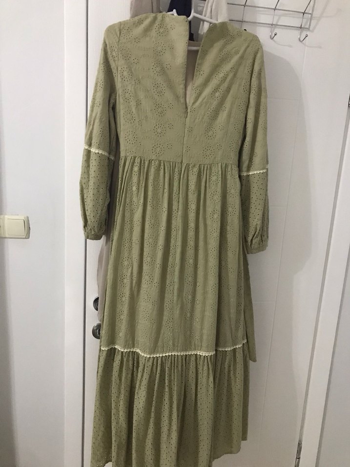 Nakışlı Kemerli Uzun Keten Elbise - Görsel 2