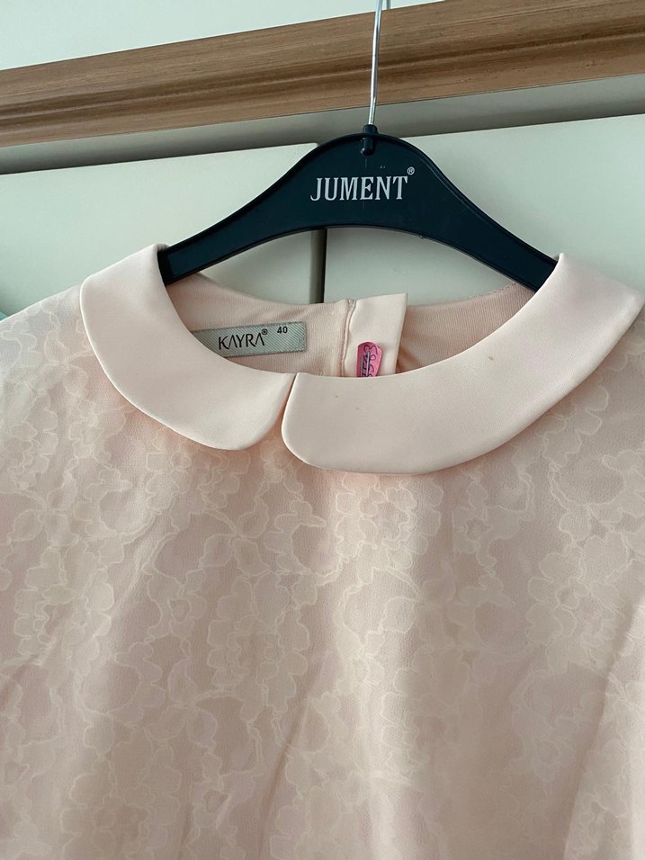 Pudra Renk Drapeli Uzun Elbise - Görsel 2