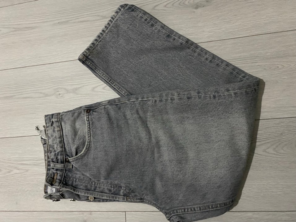 ZARA Düğmeli Gri Kadın Denim Pantolon mom jean - Görsel 3