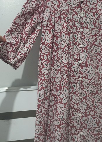 tesettür elbise Bordo Bohem Uzun Kollu Desenli Kadın Elbise - Görsel 2