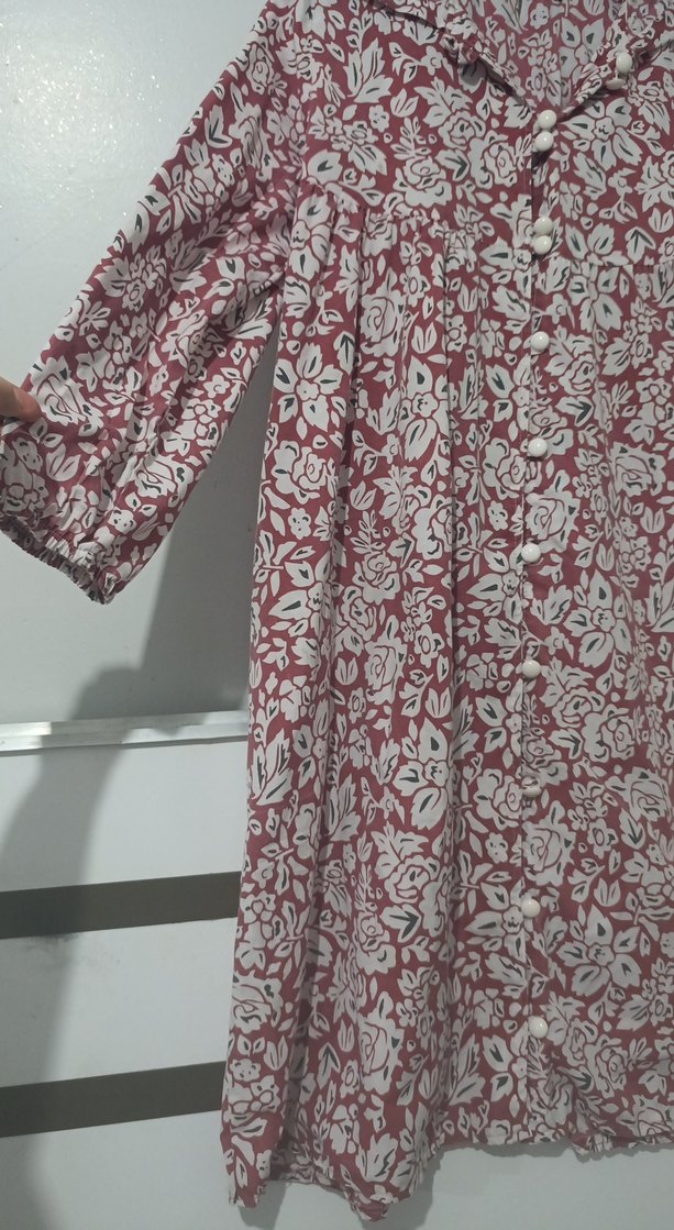 tesettür elbise Bordo Bohem Uzun Kollu Desenli Kadın Elbise - Görsel 2