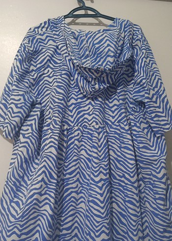 Mavi Zebra Desenli Uzun Bohem Kadın Elbise - Görsel 3