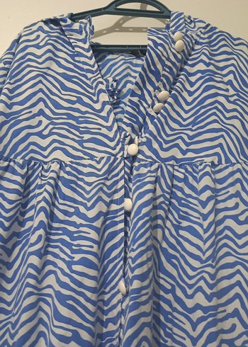 Mavi Zebra Desenli Uzun Bohem Kadın Elbise - Görsel 2