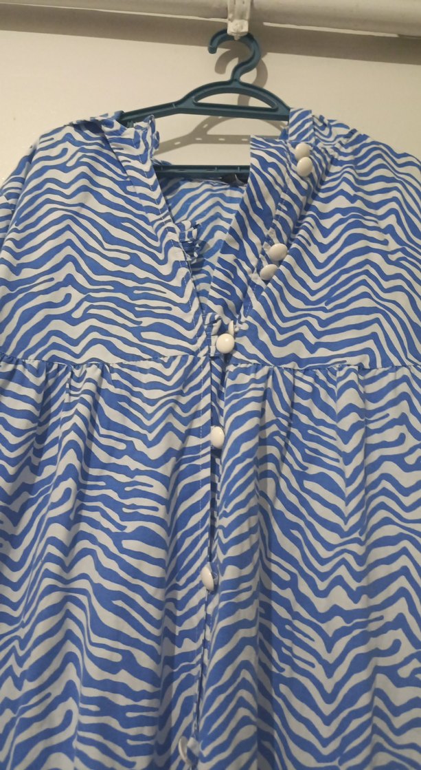 Mavi Zebra Desenli Uzun Bohem Kadın Elbise - Görsel 2