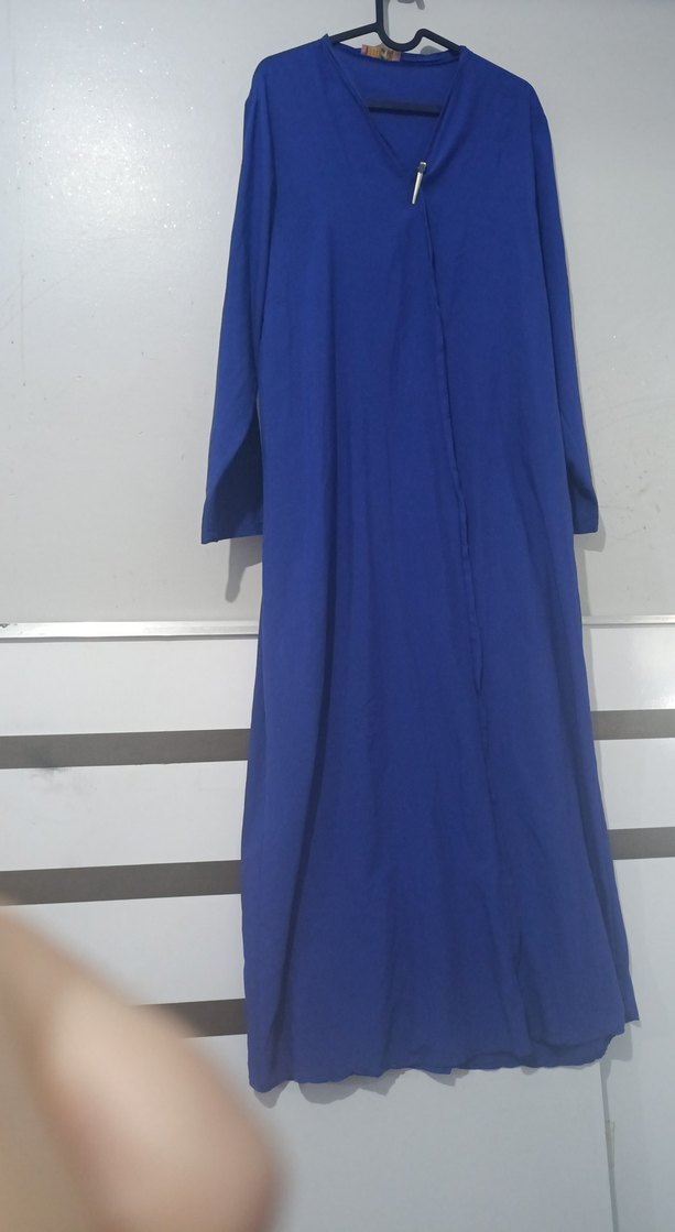 tesettür elbise Uzun Mavi Kadın Robe - Görsel 3