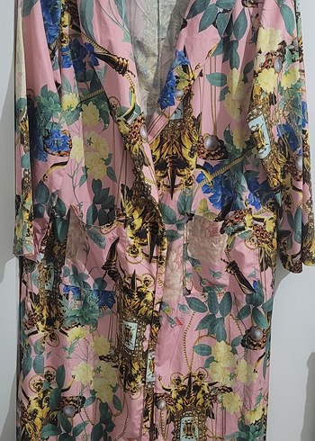 xl Beden pembe Renk Uzun Pembe çiçek Desenli Kadın Kimono abaya