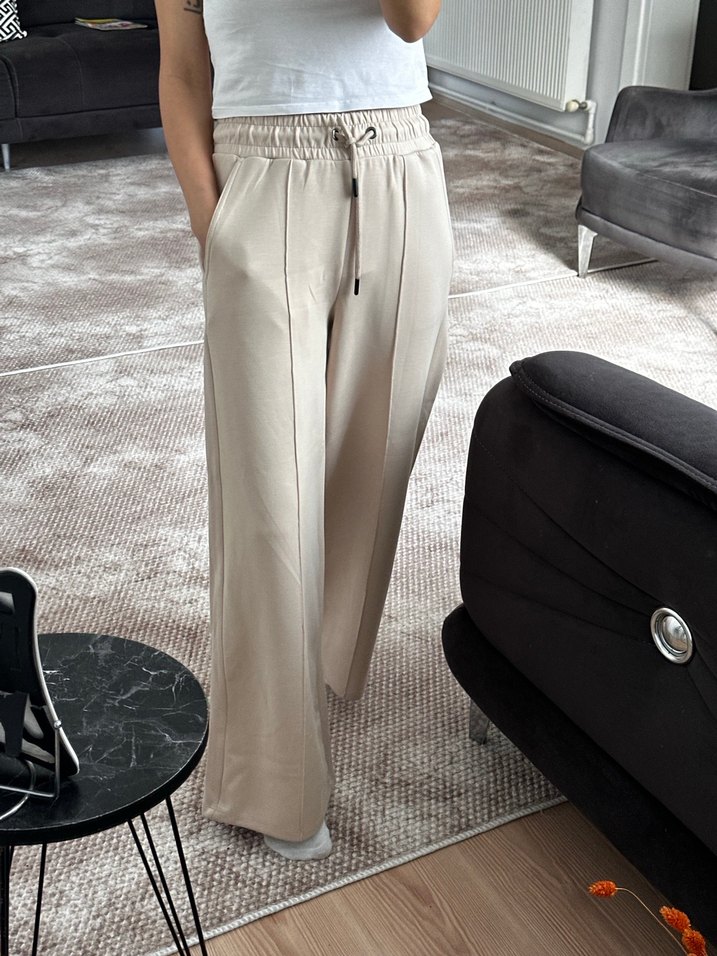 Bej Kadın Pamuk Rahat Kesim Pantolon - Görsel 3