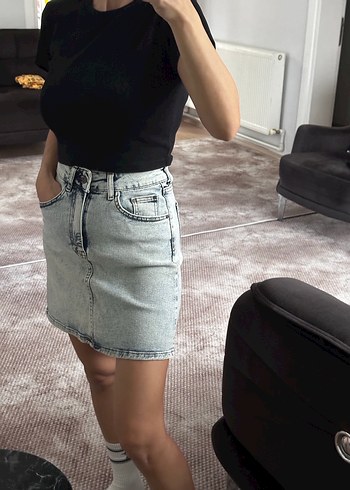 Gri Denim Mini Etek - Görsel 3