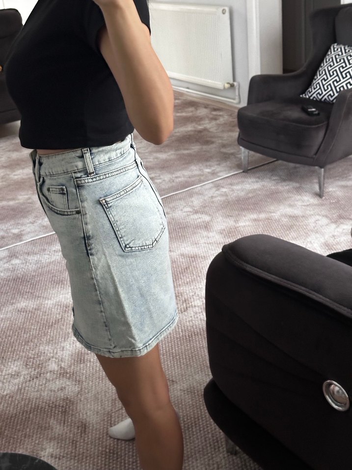 Gri Denim Mini Etek - Görsel 2