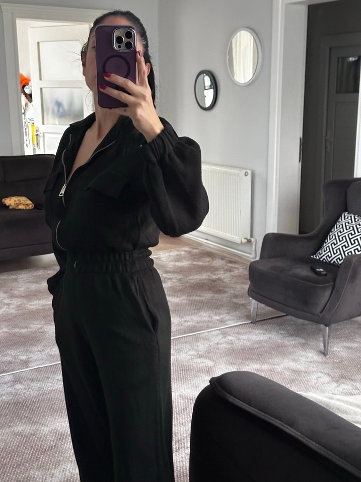 Siyah Rahat Kesim Kadın tulum triko harika rahatlıkta - Görsel 3