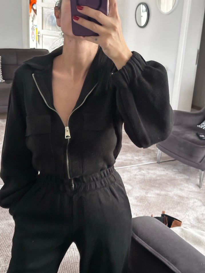 Siyah Rahat Kesim Kadın tulum triko harika rahatlıkta - Görsel 2