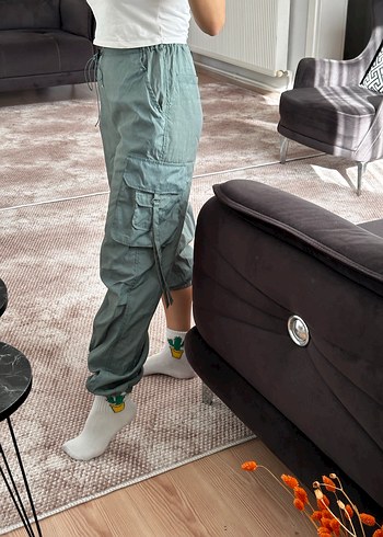 Kadın yeşil  Loose Fit Midi Boyfriend Pantolon - Görsel 3