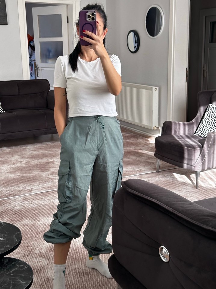 Kadın yeşil  Loose Fit Midi Boyfriend Pantolon - Görsel 2