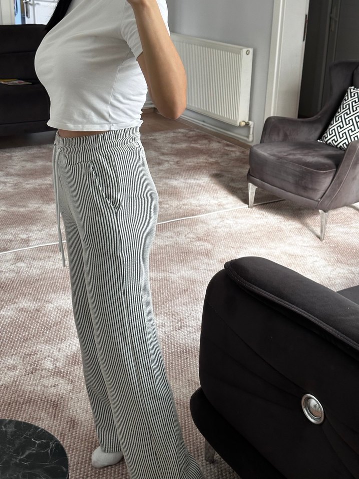 Gri Kadın Bol Kesim pamuklu Pantolon - Görsel 3