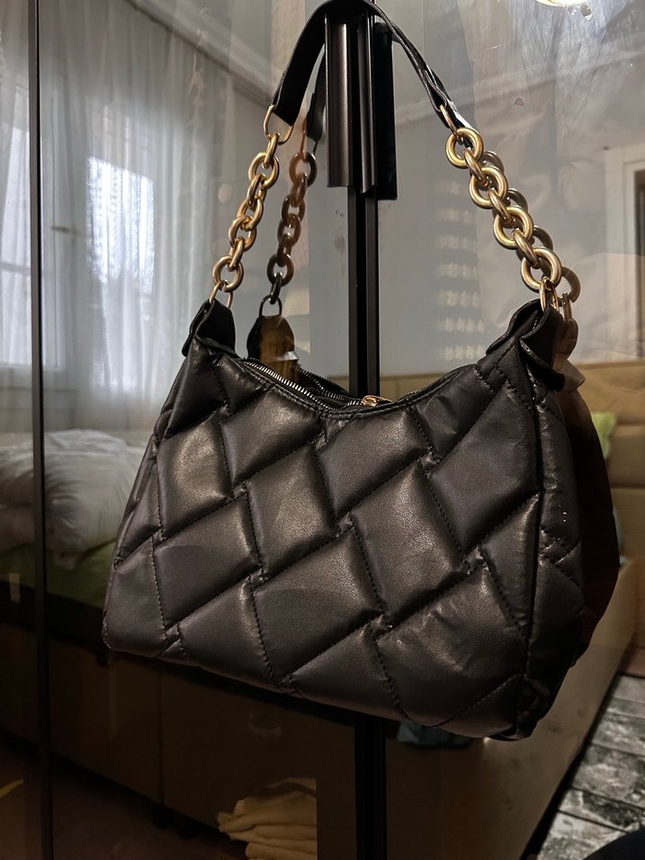 Zincir Detaylı Siyah Deri Kadın Çanta - Görsel 2