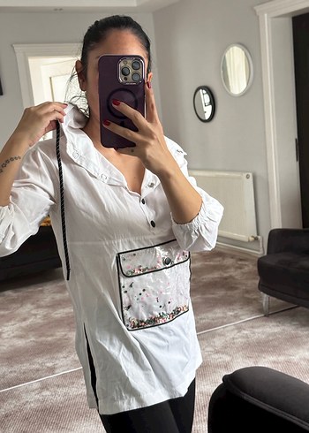 Şeffaf Beyaz Kapüşonlu Kadın sweat - Görsel 3