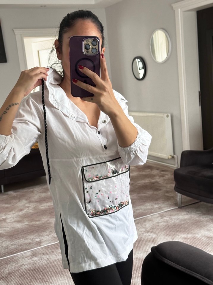 Şeffaf Beyaz Kapüşonlu Kadın sweat - Görsel 3