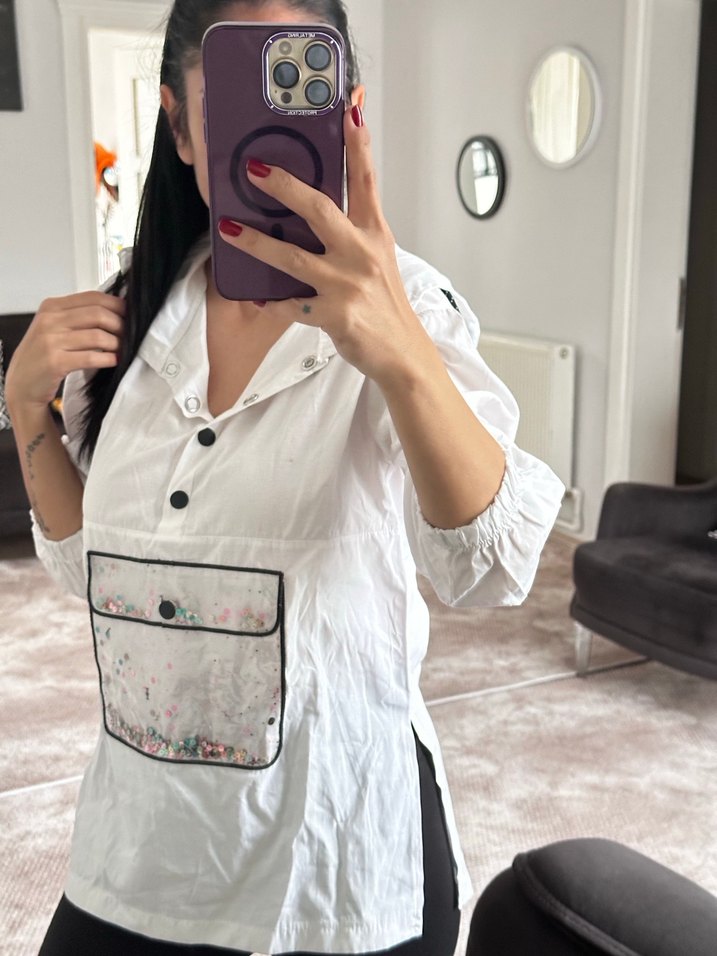 Şeffaf Beyaz Kapüşonlu Kadın sweat - Görsel 2